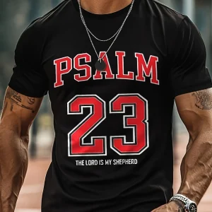 Men's "Psalm 91" 3D Printed T-Shirt - 100% Cotton, Crew Neck, Short Sleeve, Regular Fit, All-Season Casual Wear for Running